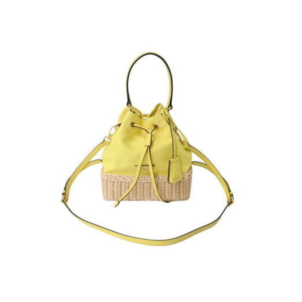 Prada Plage Wicker handbag shoulder bag triangle logo yellow beige